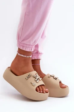 New Boto Klapki Damskie Lekkie Piankowe Z Ozdobami Ciemnobeżowe Orchia