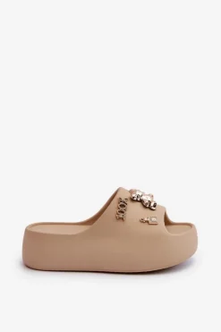 New Boto Klapki Damskie Lekkie Piankowe Z Ozdobami Ciemnobeżowe Orchia