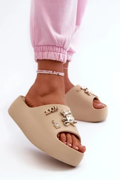 New Boto Klapki Damskie Lekkie Piankowe Z Ozdobami Ciemnobeżowe Orchia