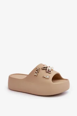 New Boto Klapki Damskie Lekkie Piankowe Z Ozdobami Ciemnobeżowe Orchia