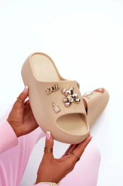 New Boto Klapki Damskie Lekkie Piankowe Z Ozdobami Ciemnobeżowe Orchia