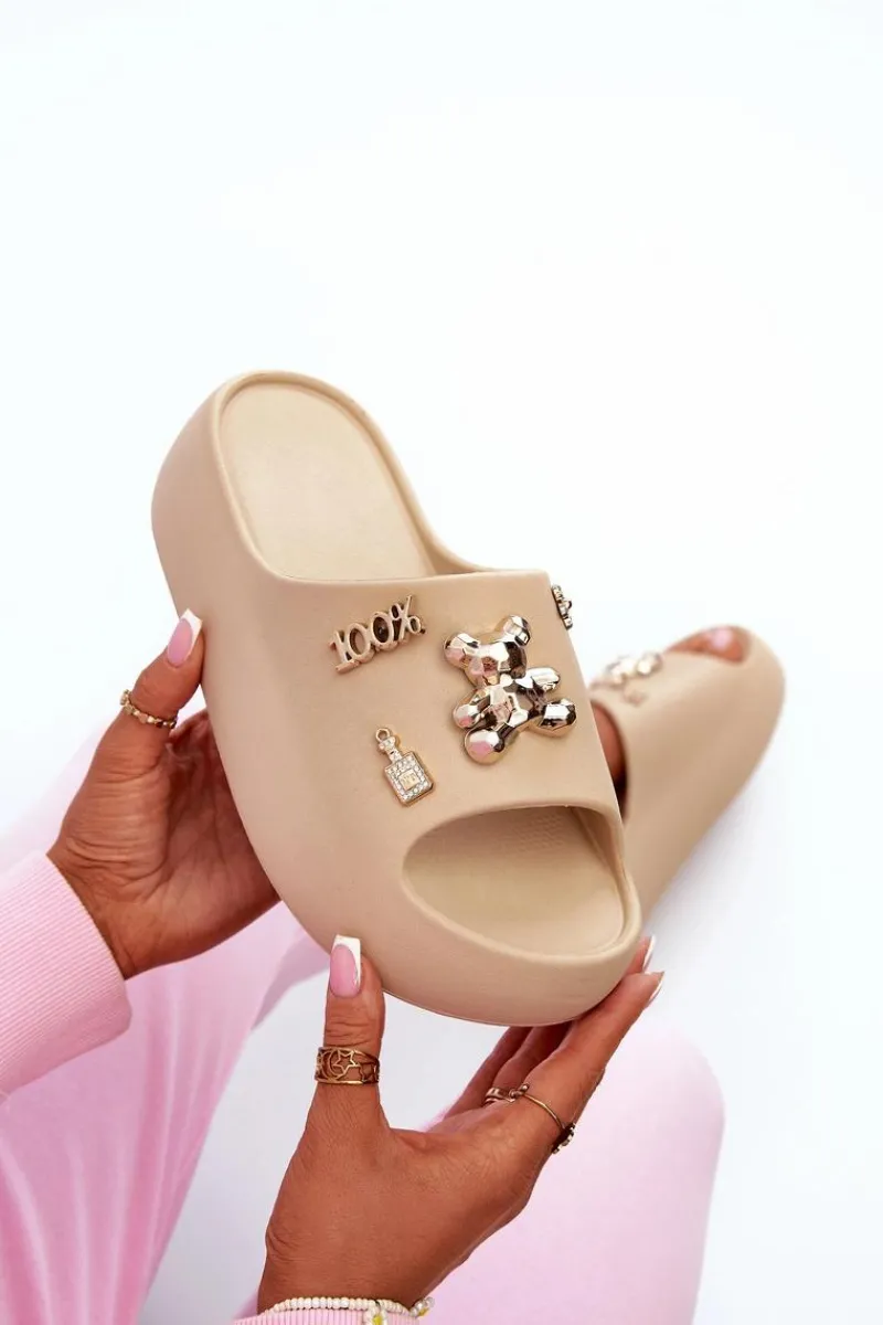 New Boto Klapki Damskie Lekkie Piankowe Z Ozdobami Ciemnobeżowe Orchia