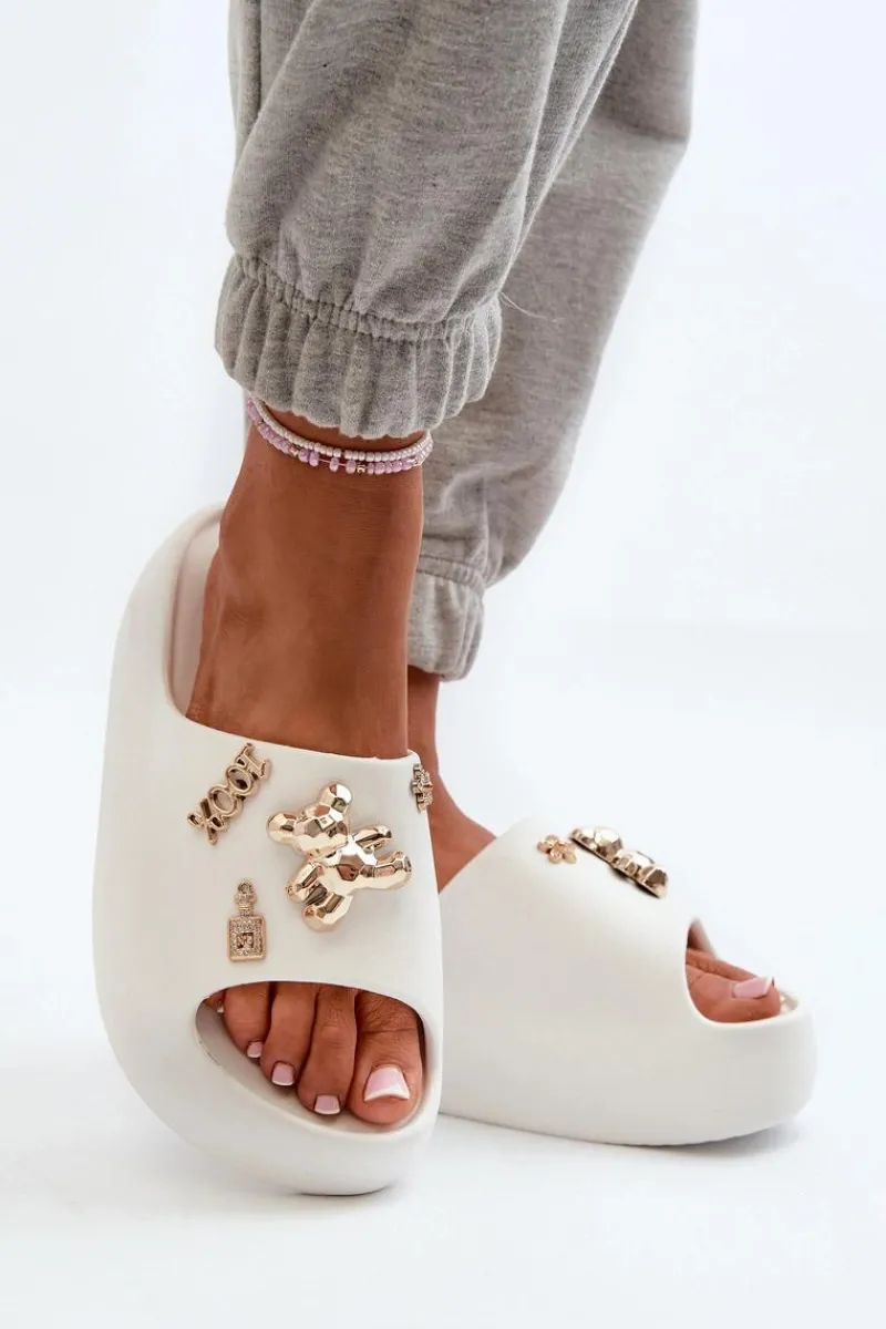 Online Klapki Damskie Lekkie Piankowe Z Ozdobami Białe Orchia Damskie Klapki Basenowe|Klapki Na Platformie