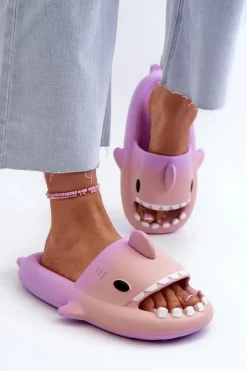 Clearance Boto Klapki Damskie Lekkie Piankowe Z Motywem Rekina Fioletowo-Różowe Kasila