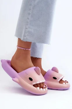 Clearance Boto Klapki Damskie Lekkie Piankowe Z Motywem Rekina Fioletowo-Różowe Kasila