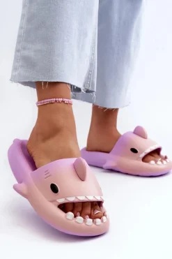 Clearance Boto Klapki Damskie Lekkie Piankowe Z Motywem Rekina Fioletowo-Różowe Kasila