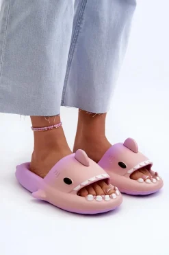 Clearance Boto Klapki Damskie Lekkie Piankowe Z Motywem Rekina Fioletowo-Różowe Kasila