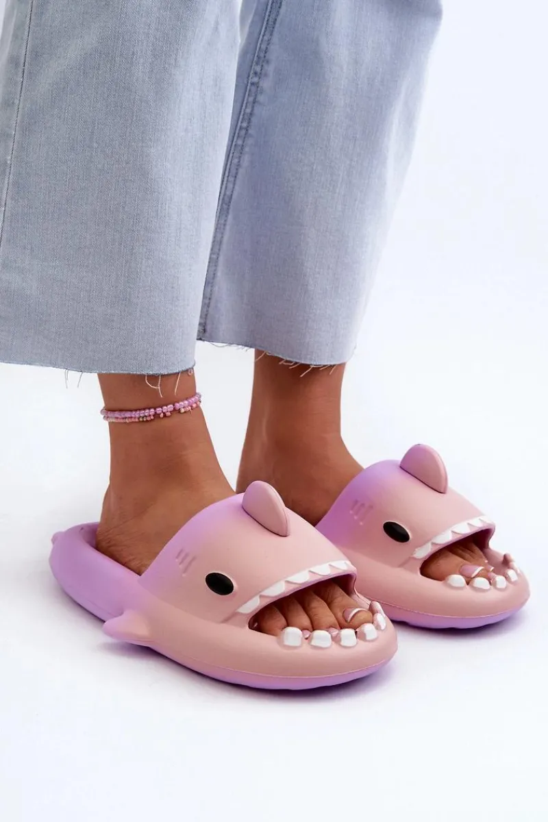 Clearance Boto Klapki Damskie Lekkie Piankowe Z Motywem Rekina Fioletowo-Różowe Kasila