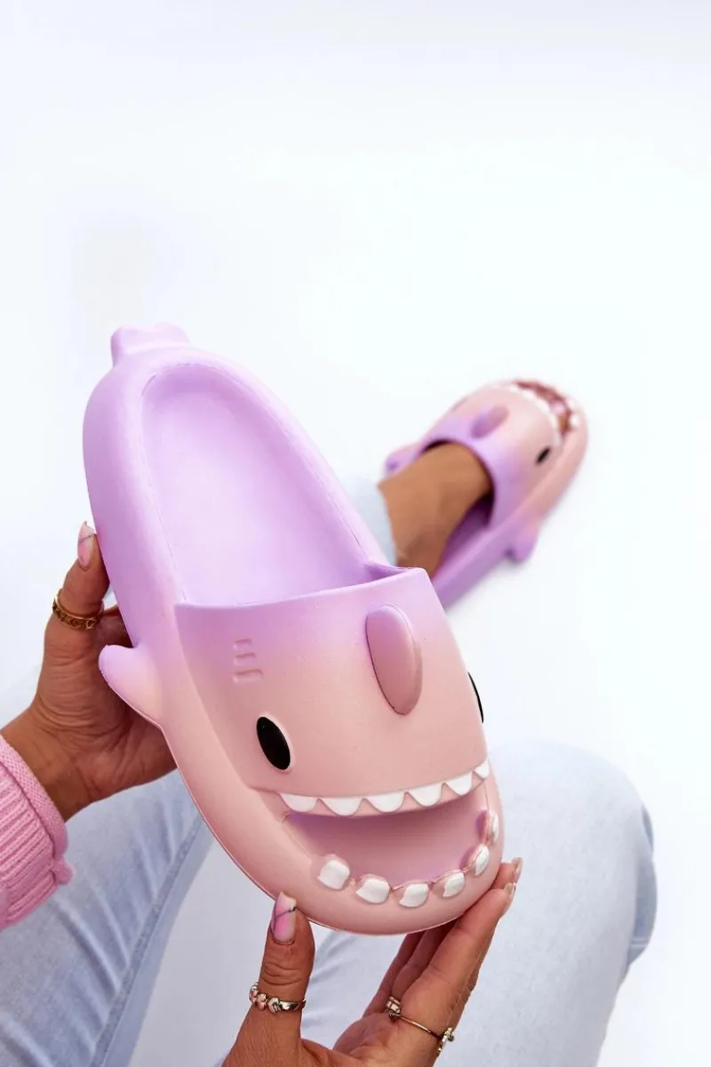 Clearance Boto Klapki Damskie Lekkie Piankowe Z Motywem Rekina Fioletowo-Różowe Kasila