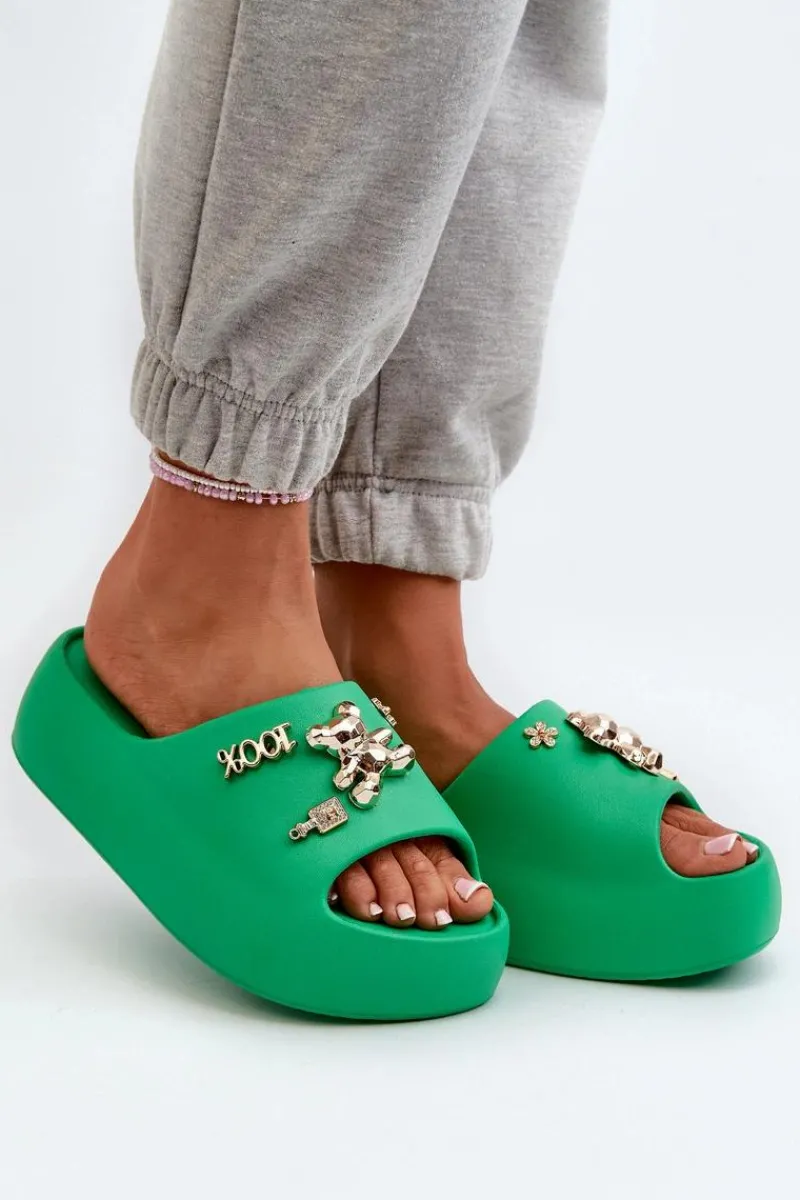 Discount Klapki Damskie Lekkie Piankowe Z Ozdobami Zielone Orchia Damskie Klapki Basenowe|Klapki Na Platformie