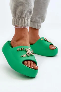 Discount Klapki Damskie Lekkie Piankowe Z Ozdobami Zielone Orchia Damskie Klapki Basenowe|Klapki Na Platformie