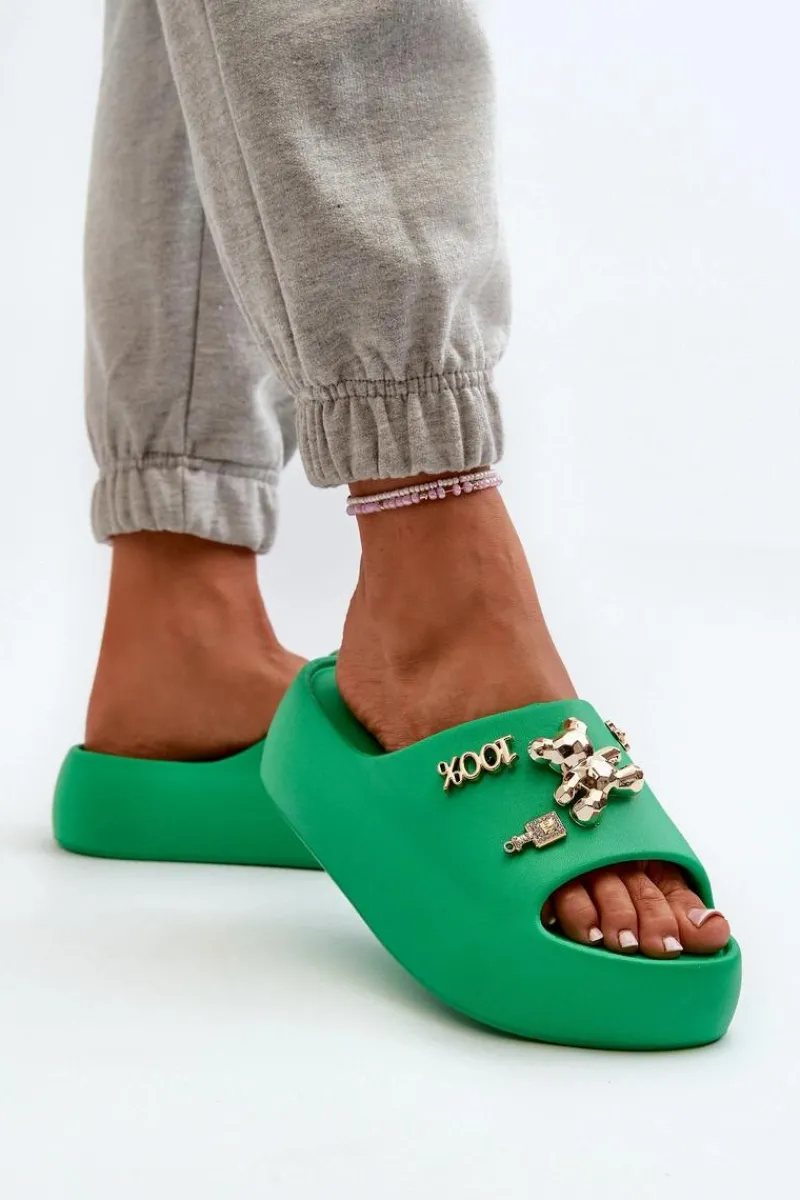 Discount Klapki Damskie Lekkie Piankowe Z Ozdobami Zielone Orchia Damskie Klapki Basenowe|Klapki Na Platformie