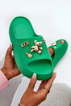 Discount Klapki Damskie Lekkie Piankowe Z Ozdobami Zielone Orchia Damskie Klapki Basenowe|Klapki Na Platformie