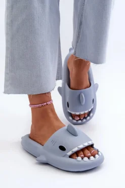 Klapki Basenowe|Klapki Damskie Klasyczne>Boto Klapki Damskie Lekkie Piankowe Z Motywem Rekina Niebieskie Kasila