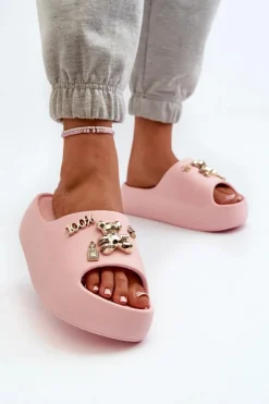 Klapki Basenowe|Klapki Na Platformie>Boto Klapki Damskie Lekkie Piankowe Z Ozdobami Różowe Orchia Różowy