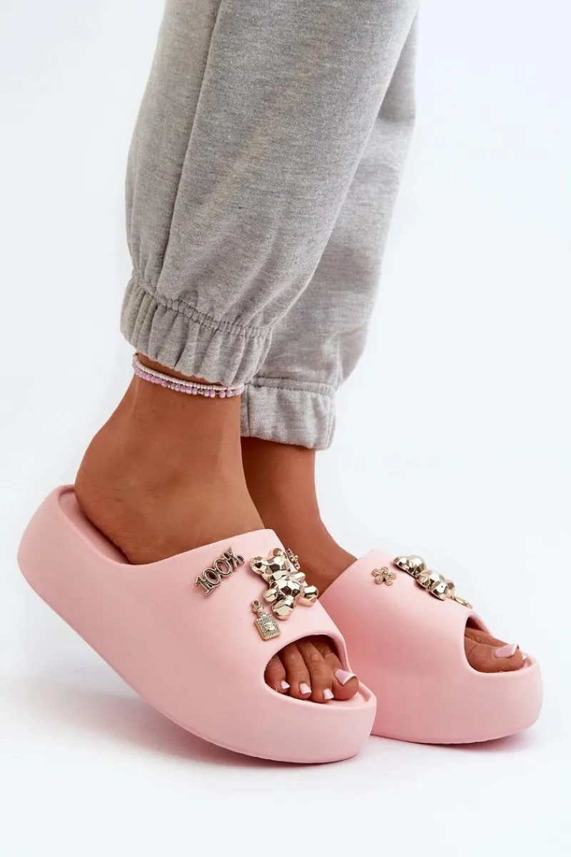 Klapki Basenowe|Klapki Na Platformie>Boto Klapki Damskie Lekkie Piankowe Z Ozdobami Różowe Orchia Różowy