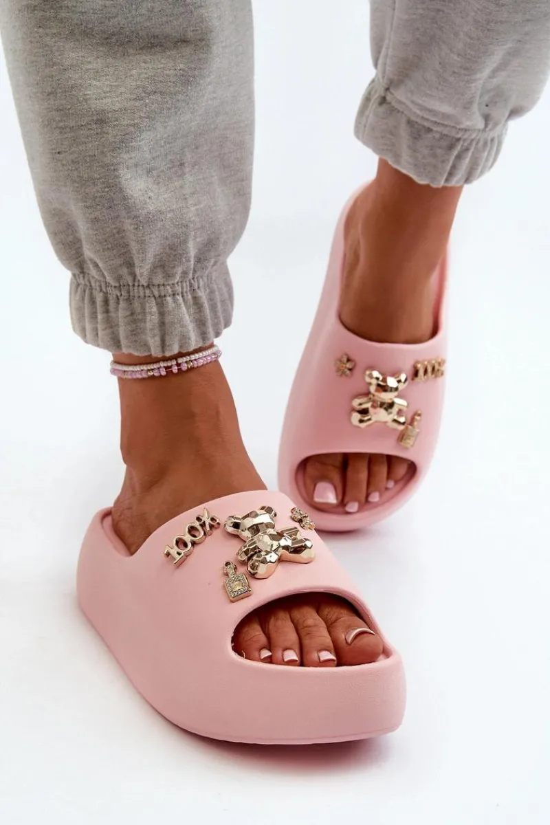 Klapki Basenowe|Klapki Na Platformie>Boto Klapki Damskie Lekkie Piankowe Z Ozdobami Różowe Orchia Różowy