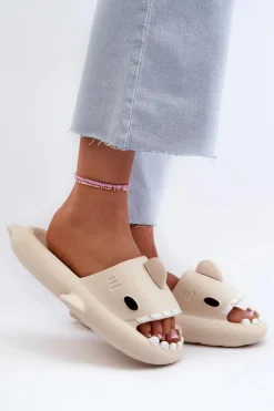 New Boto Klapki Damskie Lekkie Piankowe Z Motywem Rekina Beżowe Kasila