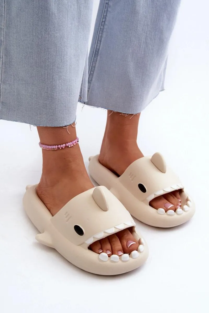 New Boto Klapki Damskie Lekkie Piankowe Z Motywem Rekina Beżowe Kasila