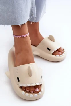 New Boto Klapki Damskie Lekkie Piankowe Z Motywem Rekina Beżowe Kasila