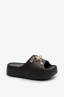 Outlet Boto Klapki Damskie Lekkie Piankowe Z Ozdobami Czarne Orchia Czarny