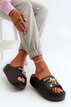 Outlet Boto Klapki Damskie Lekkie Piankowe Z Ozdobami Czarne Orchia Czarny