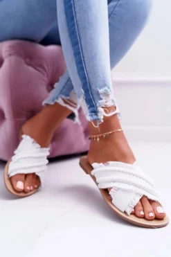 Online Klapki Damskie Materiałowe Vices 7269 Białe Jamen Damskie Klapki Damskie Klasyczne