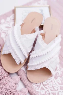 Online Klapki Damskie Materiałowe Vices 7269 Białe Jamen Damskie Klapki Damskie Klasyczne