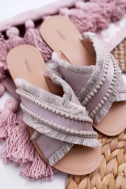 Outlet Klapki Damskie Materiałowe Vices 7269 Beżowe Jamen Damskie Klapki Damskie Klasyczne