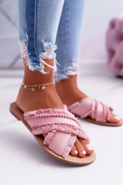 Discount Boto Klapki Damskie Materiałowe Vices 7269 Różowe Jamen