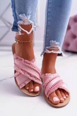 Discount Boto Klapki Damskie Materiałowe Vices 7269 Różowe Jamen