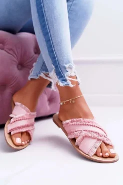 Discount Boto Klapki Damskie Materiałowe Vices 7269 Różowe Jamen