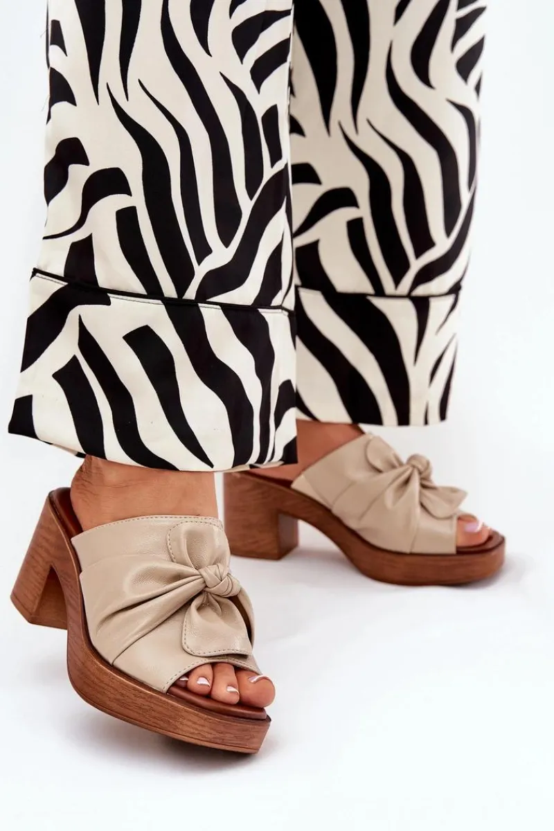 New Boto Klapki Damskie Na Słupku Z Eko Skóry Beżowe Kikilla Beżowy