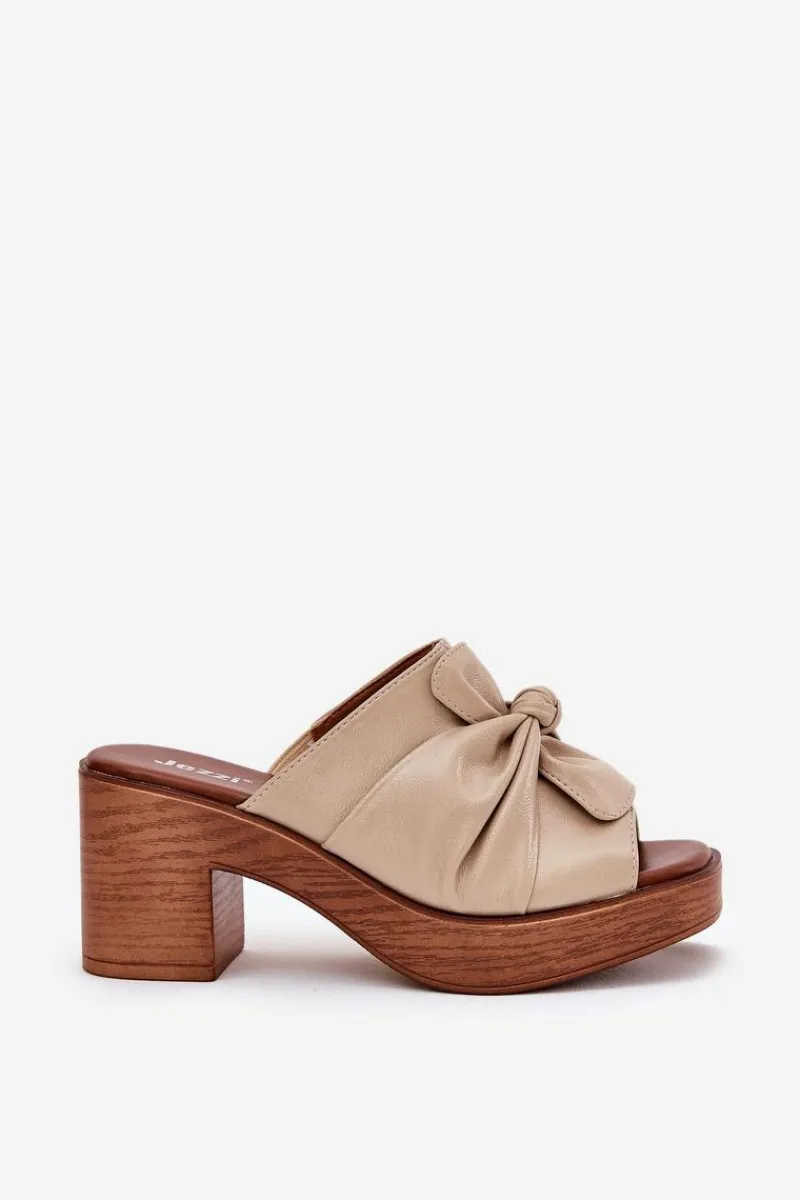 New Boto Klapki Damskie Na Słupku Z Eko Skóry Beżowe Kikilla Beżowy