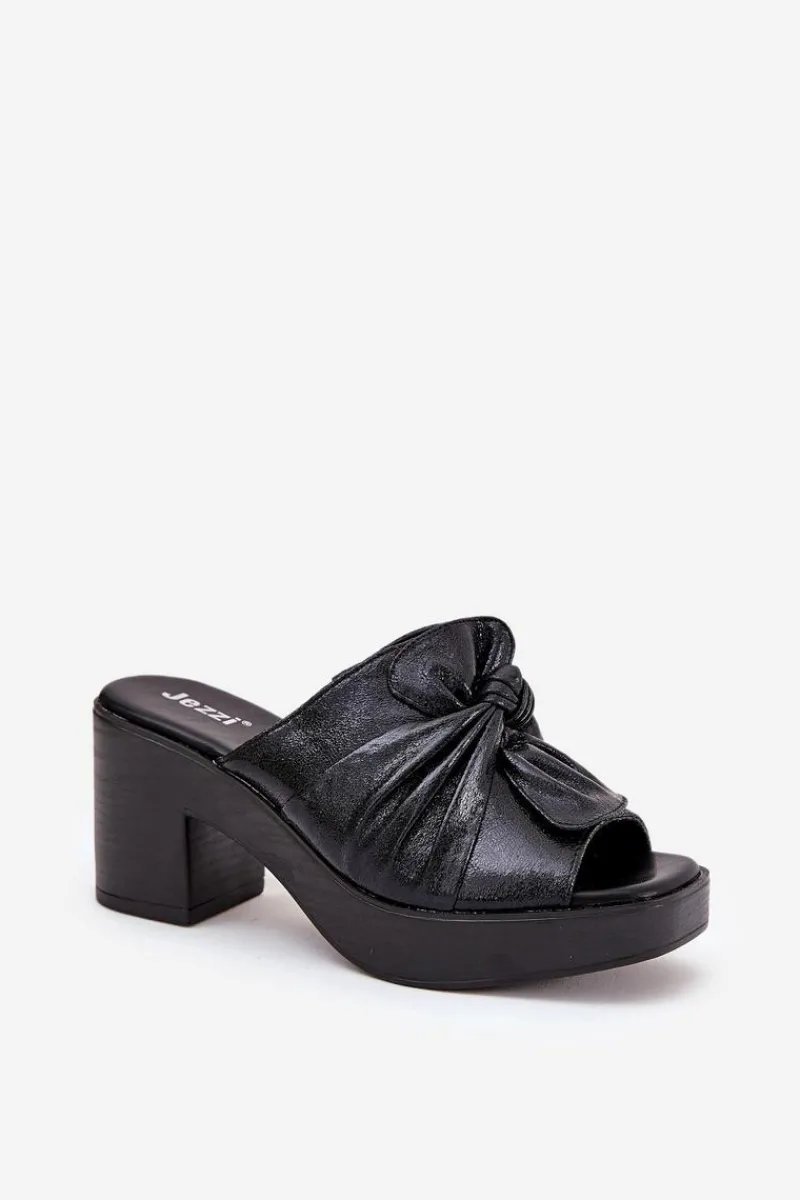 Sale Klapki Damskie Na Słupku Z Eko Skóry Czarne Kikilla Damskie Klapki Na Obcasie|Klapki Damskie Klasyczne