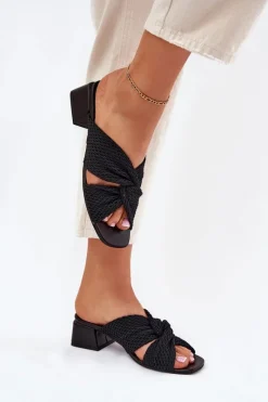 Klapki Na Obcasie|Klapki Damskie Klasyczne>Maciejka Klapki Damskie Na Klocku 06955-01 Czarne Czarny