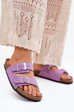 Klapki Korkowe|Klapki Na Platformie>Boto Klapki Damskie Na Korkowej Platformie Klamry Fioletowe Evisolla