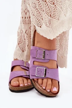 Klapki Korkowe|Klapki Na Platformie>Boto Klapki Damskie Na Korkowej Platformie Klamry Fioletowe Evisolla