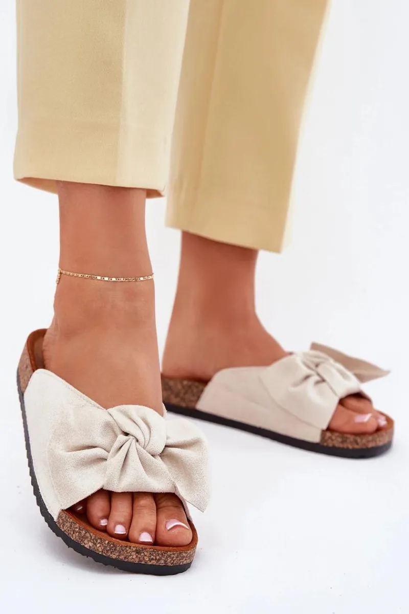 Klapki Korkowe|Klapki Na Platformie>Boto Klapki Damskie Na Korkowej Podeszwie Kokardką Beżowe Seressa Beżowy