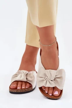 Klapki Korkowe|Klapki Na Platformie>Boto Klapki Damskie Na Korkowej Podeszwie Kokardką Beżowe Seressa Beżowy