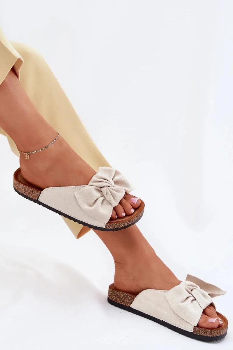 Klapki Korkowe|Klapki Na Platformie>Boto Klapki Damskie Na Korkowej Podeszwie Kokardką Beżowe Seressa Beżowy