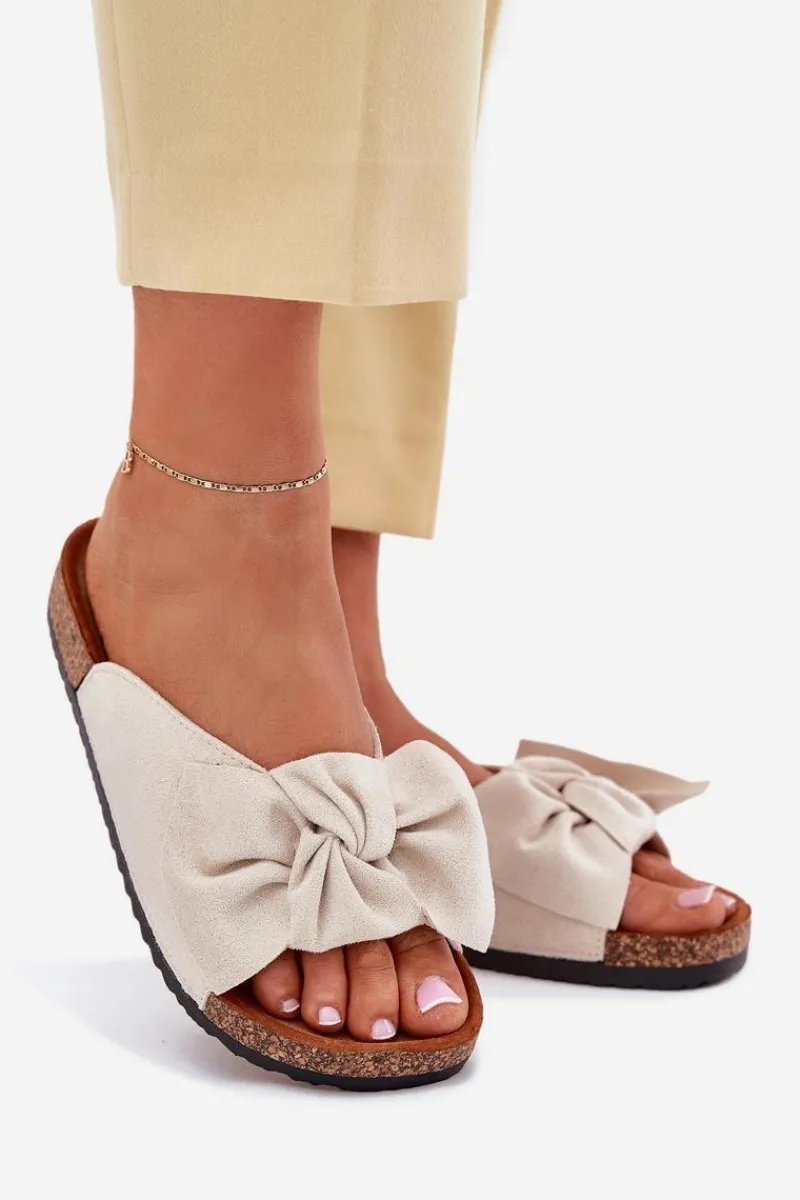 Klapki Korkowe|Klapki Na Platformie>Boto Klapki Damskie Na Korkowej Podeszwie Kokardką Beżowe Seressa Beżowy