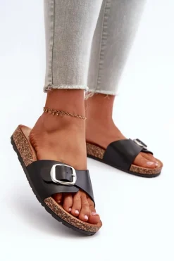 Klapki Korkowe|Klapki Na Platformie>Boto Klapki Damskie Na Korkowej Platformie Z Klamrą Czarne Moaxi