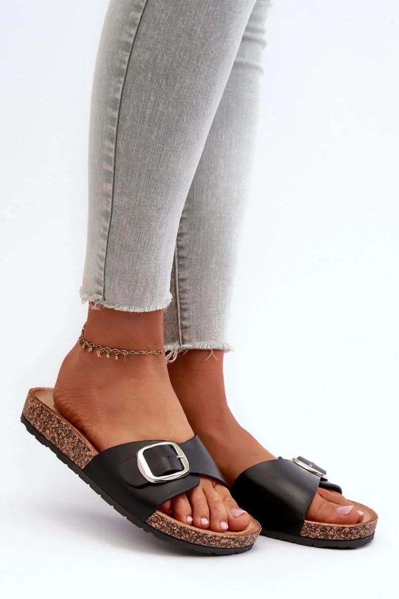 Klapki Korkowe|Klapki Na Platformie>Boto Klapki Damskie Na Korkowej Platformie Z Klamrą Czarne Moaxi