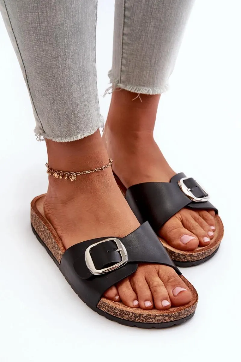 Klapki Korkowe|Klapki Na Platformie>Boto Klapki Damskie Na Korkowej Platformie Z Klamrą Czarne Moaxi