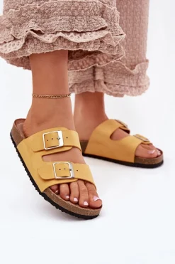 Klapki Korkowe|Klapki Na Platformie>Boto Klapki Damskie Na Korkowej Platformie Klamry Żółte Evisolla