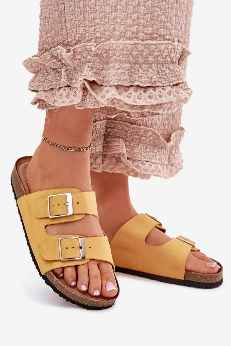 Klapki Korkowe|Klapki Na Platformie>Boto Klapki Damskie Na Korkowej Platformie Klamry Żółte Evisolla