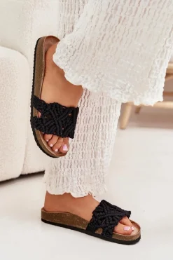 Hot Boto Klapki Damskie Na Korkowej Platformie Czarne Timaxrre Czarny