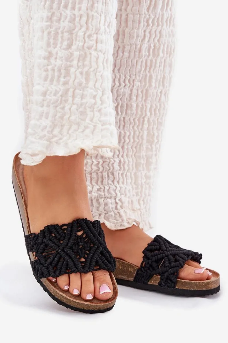 Hot Boto Klapki Damskie Na Korkowej Platformie Czarne Timaxrre Czarny