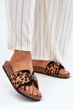 Klapki Korkowe|Klapki Na Platformie>Boto Klapki Damskie Na Korkowej Platformie Panterka Mevuna Brązowy